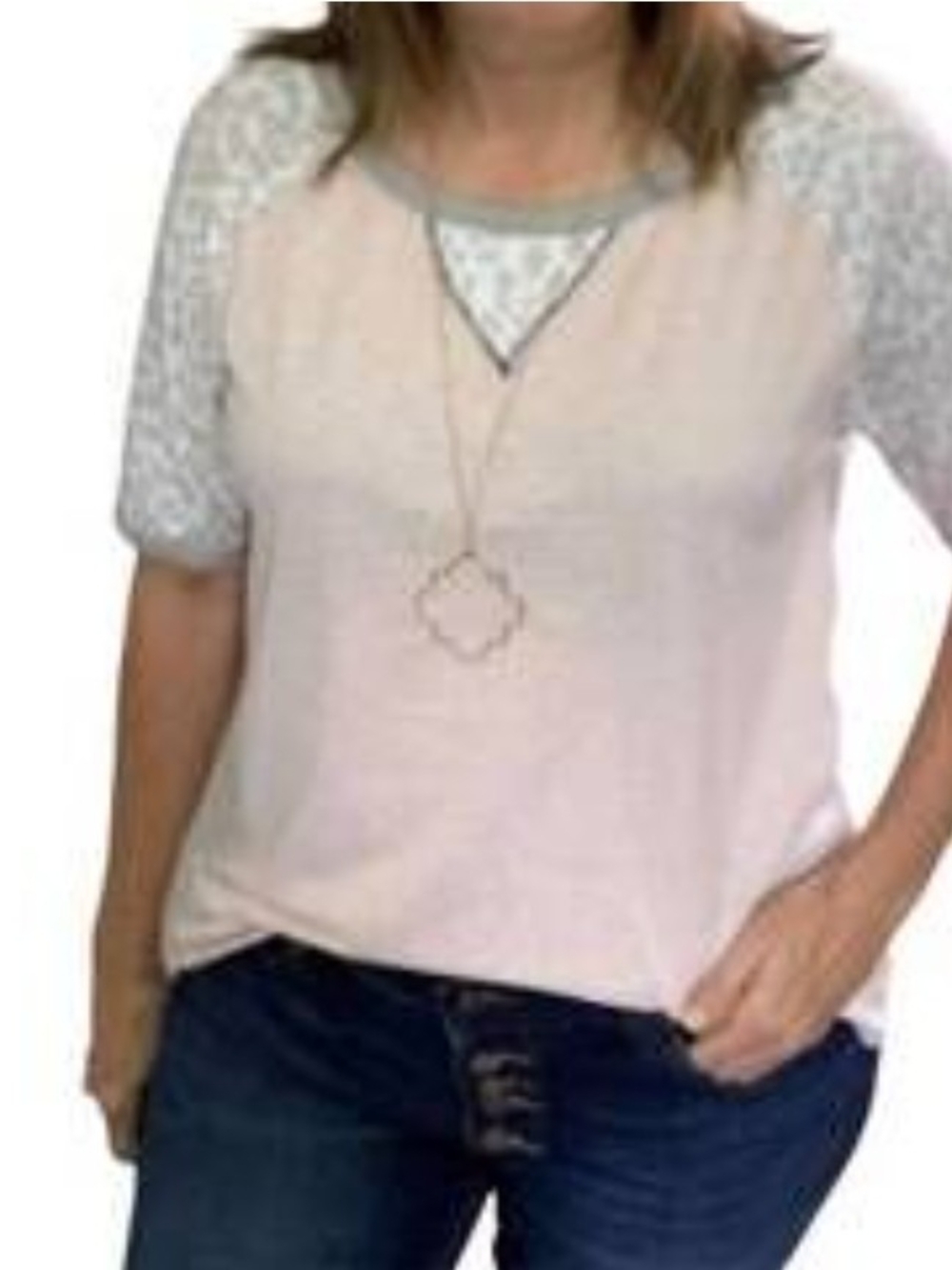 BiBi Pink Short Sleeve Tee with Gray Leopard Raglan Sleeves Size Small